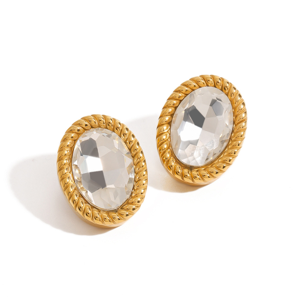 1 Pair Trendy Series Classic Oval Stainless Steel Waterproof Gold Color Women's Stud Earrings h5Picture5