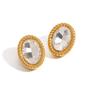 1 Pair Trendy Series Classic Oval Stainless Steel Waterproof Gold Color Women's Stud Earrings h5 Picture5