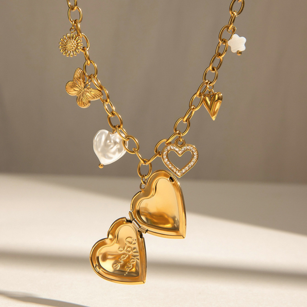 1 Stuk Klassieke Serie Prachtige Hartvormige Vlinder Roestvrij Staal Waterdicht Goudkleurig Dames Diy Hanger Ketting Afbeelding4
