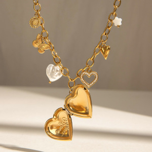 1 Stuk Klassieke Serie Prachtige Hartvormige Vlinder Roestvrij Staal Waterdicht Goudkleurig Dames Diy Hanger Ketting h5 Afbeelding4
