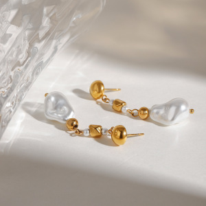 1 Pair Romantic Series Exquisite Irregular Stainless Steel Waterproof Gold Color Women's Beads Earrings h5 Picture4