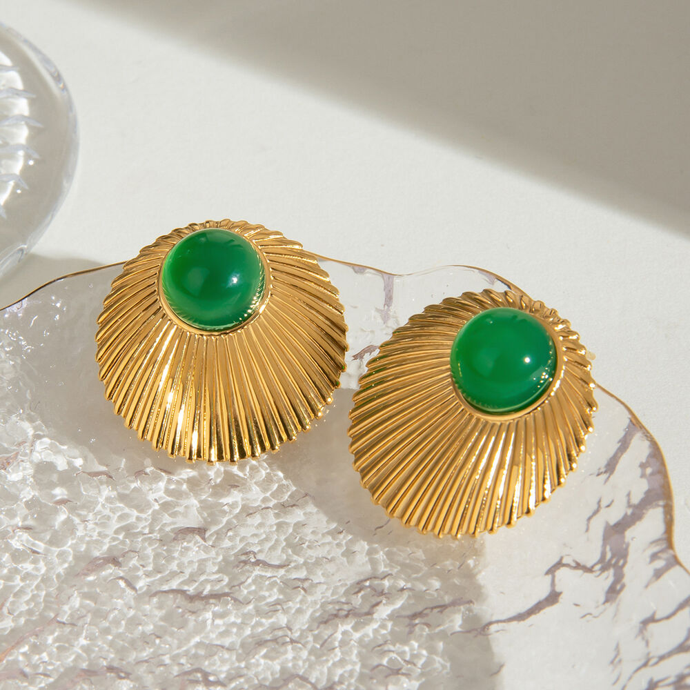 1 paar luxe, klassieke vintage, ringvormige, waterdichte, goudkleurige oorbellen met natuursteen voor dames.