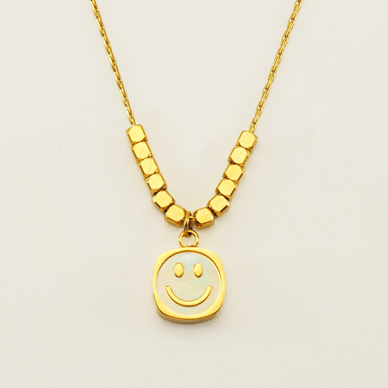 1 Paar -Stijl Kleine Suikerklontjesketting Vrouwelijk Niche-Ontwerp Titanium Staal Mode Smileygezicht Hanger Sleutelbeenketting Vrouwelijke Hangerketting Afbeelding5