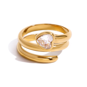 1 Piece Casual Heart Stainless Steel Waterproof Gold Color Zircon Women's Single Rings h5 Picture6