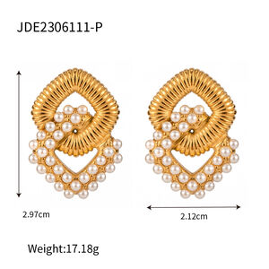 1 Paar elegante, geometrische Ohrstecker aus goldplattiertem Edelstahl mit künstlichen Perlen aus der klassischen Serie für Damen h5