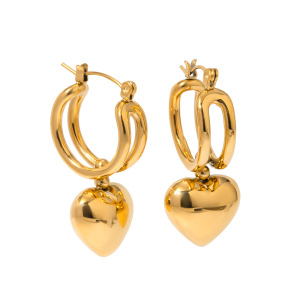 1 Pair Simple Series Classic Heart Stainless Steel Gold Plated Women Drop Earrings h5 Picture4