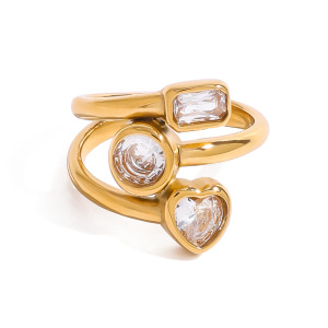 1 Piece Stainless Steel Waterproof Gold Color Heart Zircon Gemstone Ring h5 Picture4