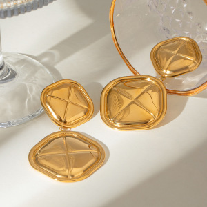 1 Pair Simple Retro Style Bread Shape Stainless Steel Gold Plated Women's Drop Earrings h5 Picture3