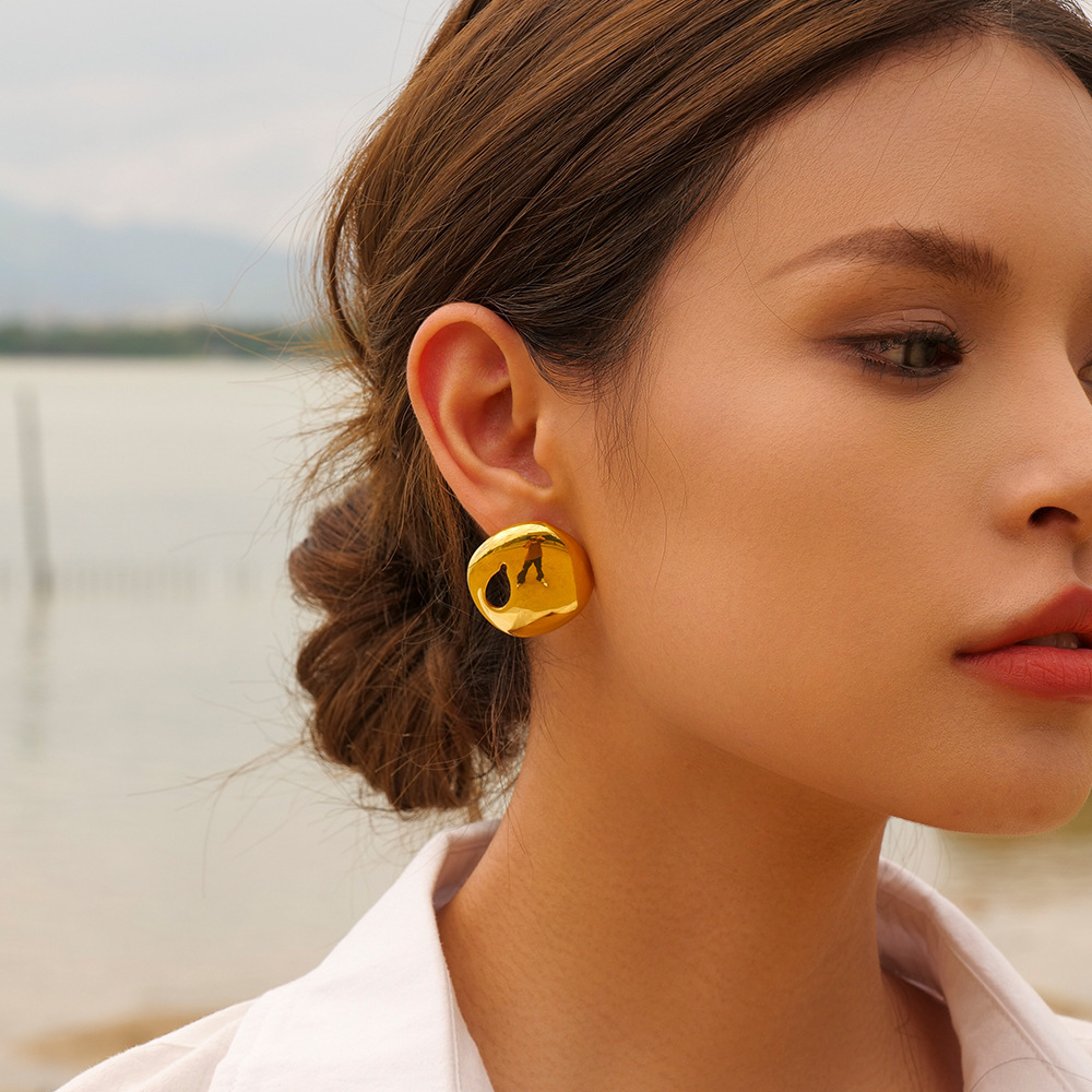 1 Pair Simple Series Casual Geometric Stainless Steel  Gold Plated Women Stud Earrings Picture3