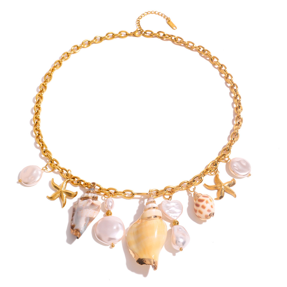 1 Piece Simple Vacation Style Marine Creature Shape Stainless Steel Gold Plated Shell Women's Pendant Necklace Picture4
