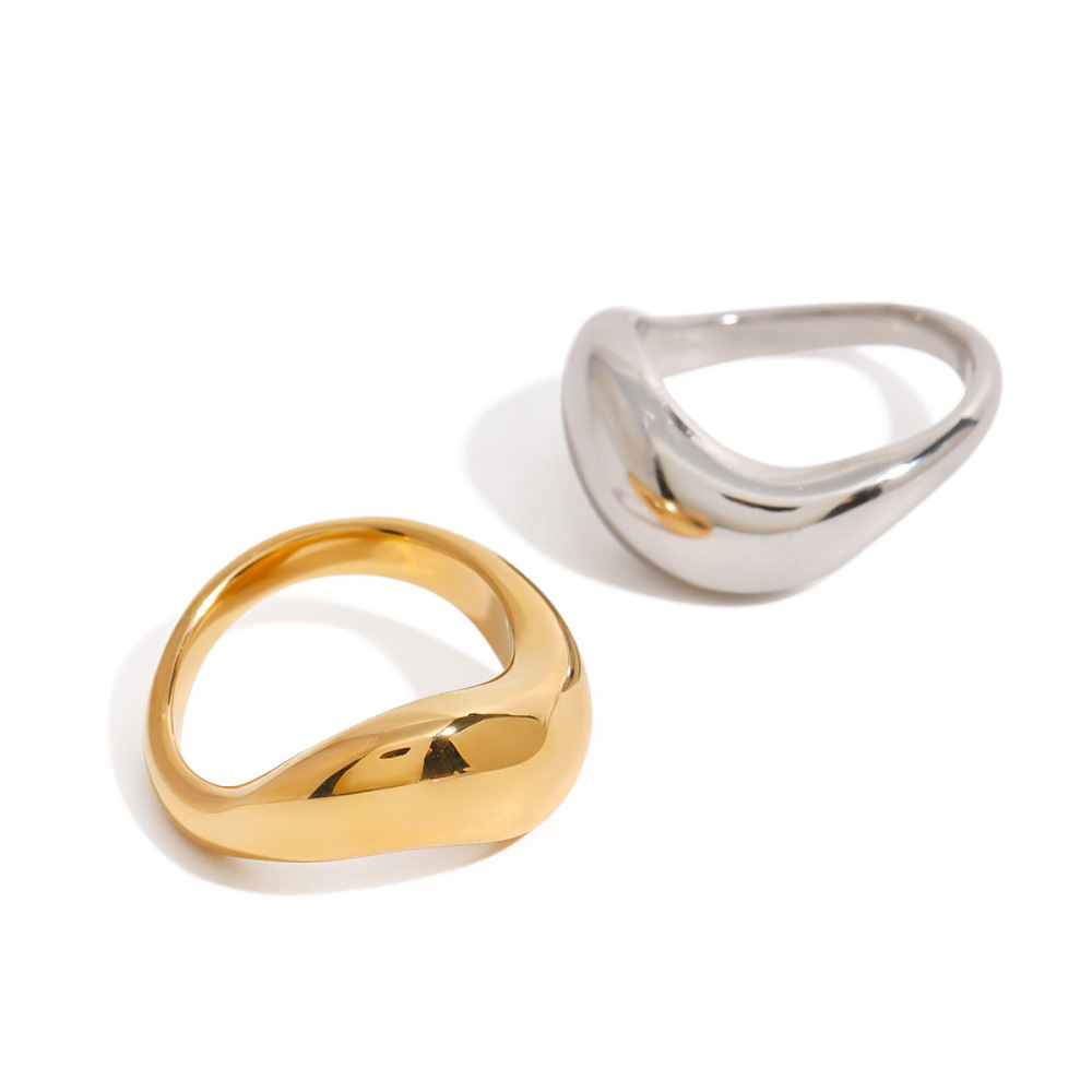 1 Pair Simple Series Daily Geometric Stainless Steel Gold Plated Women Single Rings h5Picture5