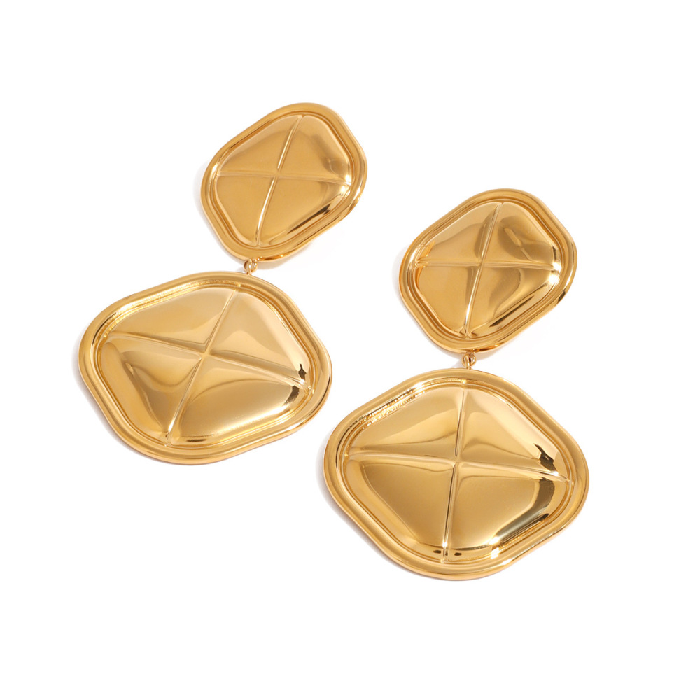 1 Pair Simple Retro Style Bread Shape Stainless Steel Gold Plated Women's Drop Earrings h5Picture4
