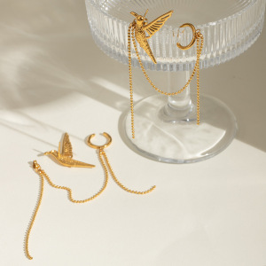 1 Pair Simple Retro Style Bird Shape Stainless Steel Gold Plated Women's Clip-On Earrings h5 Picture4