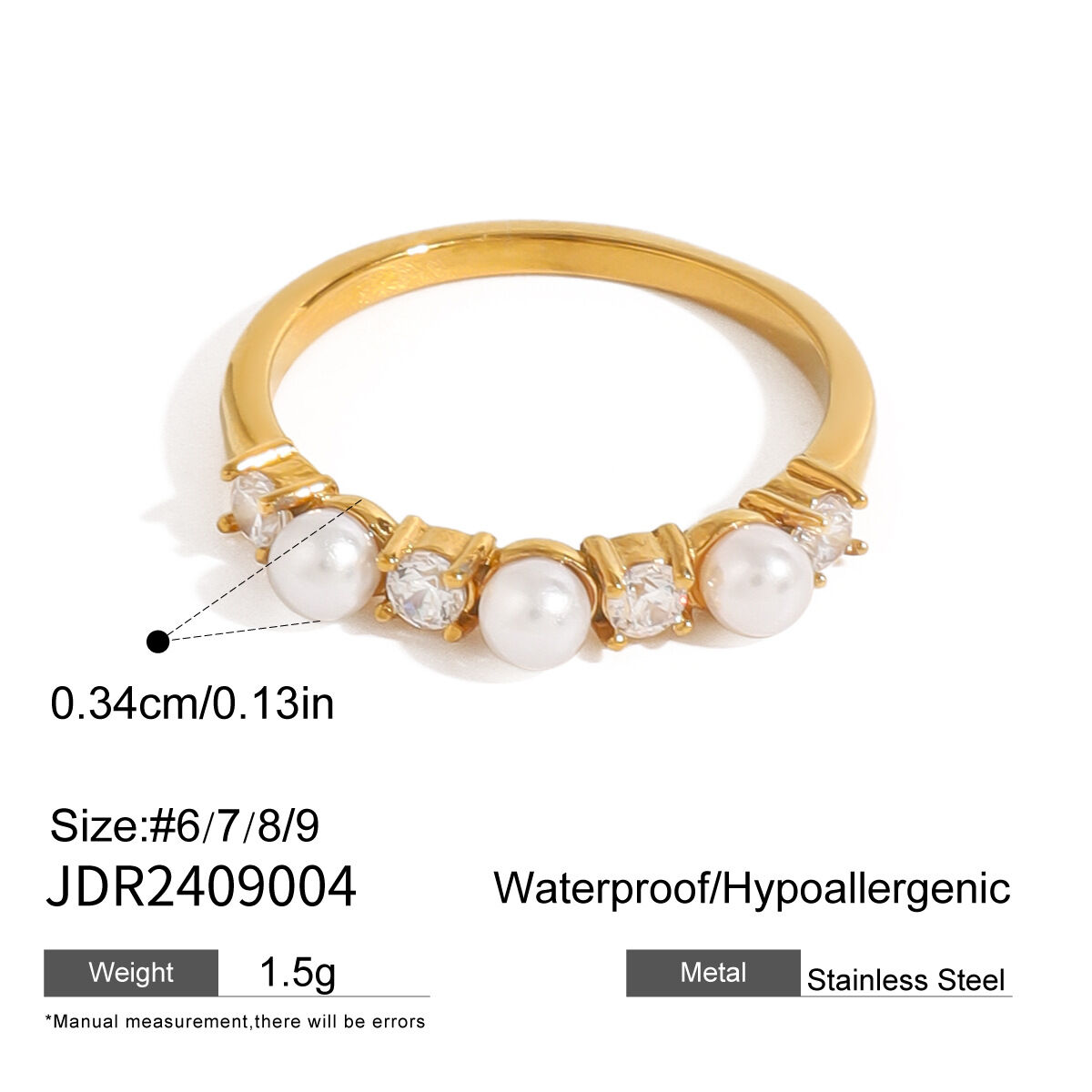 1 Paar Simple Series Retro Geometrischer Edelstahl 18 Karat vergoldet Zirkon Damen Einzelring h5 