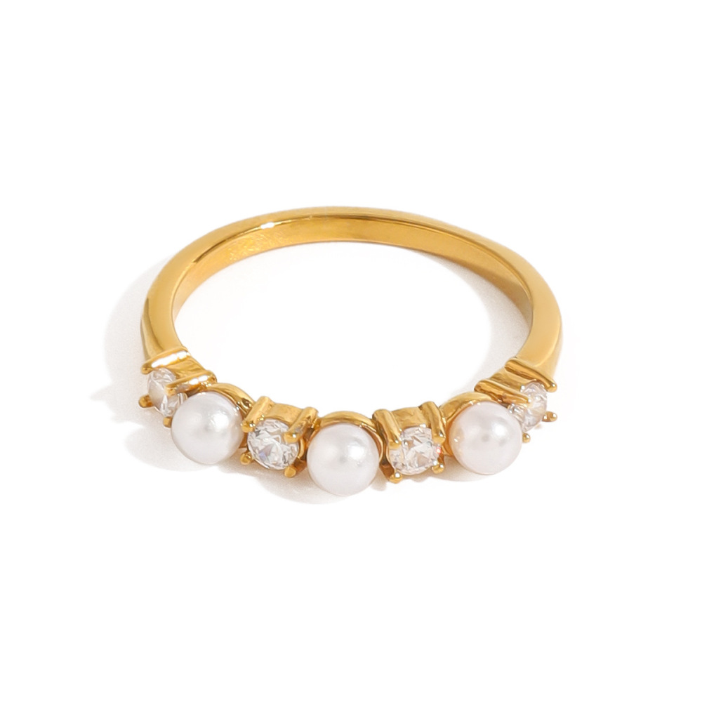 1 Pair Simple Series Retro Geometric Stainless Steel Gold Plated Zircon Women Single Ring h5Picture4