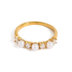 1 Pair Simple Series Retro Geometric Stainless Steel Gold Plated Zircon Women Single Ring h5 Picture4