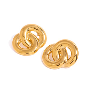1 Pair Stylish Retro Style Oval-Intersected Shape Stainless Steel  Gold Plated Women's Stud Earrings h5 Picture4