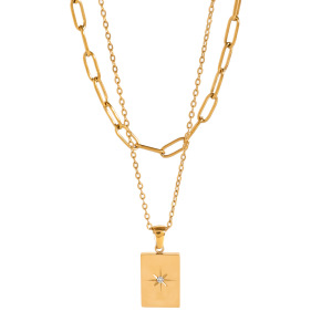 1 Piece Simple Series Simple Geometric Stainless Steel  Gold Plated Rhinestone Women Layered Necklaces h5 Picture4