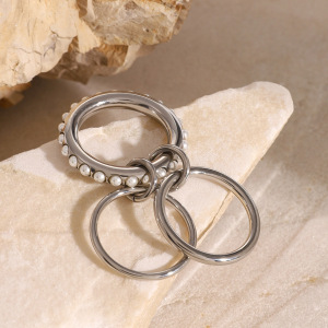 1 Pair Simple Series Daily Geometric Stainless Steel Gold Plated Artificial Pearl Women Single Ring h5 Picture4