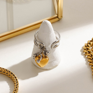 1 Piece Romantic Series Heart Pendant Stainless Steel Waterproof Gold And Silver Color Women's Single Rings h5 Picture7