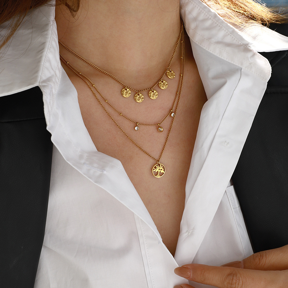 1 Piece Natural Series Elegant Tree Stainless Steel Waterproof Gold Color Women's Layered Necklaces Picture5