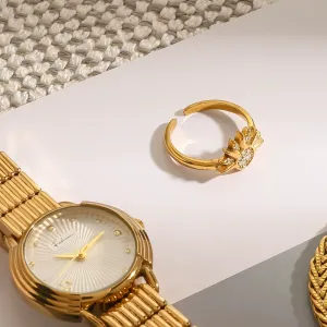 1 Piece Gorgeous Series Sun Shape Delicate Stainless Steel Waterproof Gold Color Women's Adjustable Rings h5 Picture5