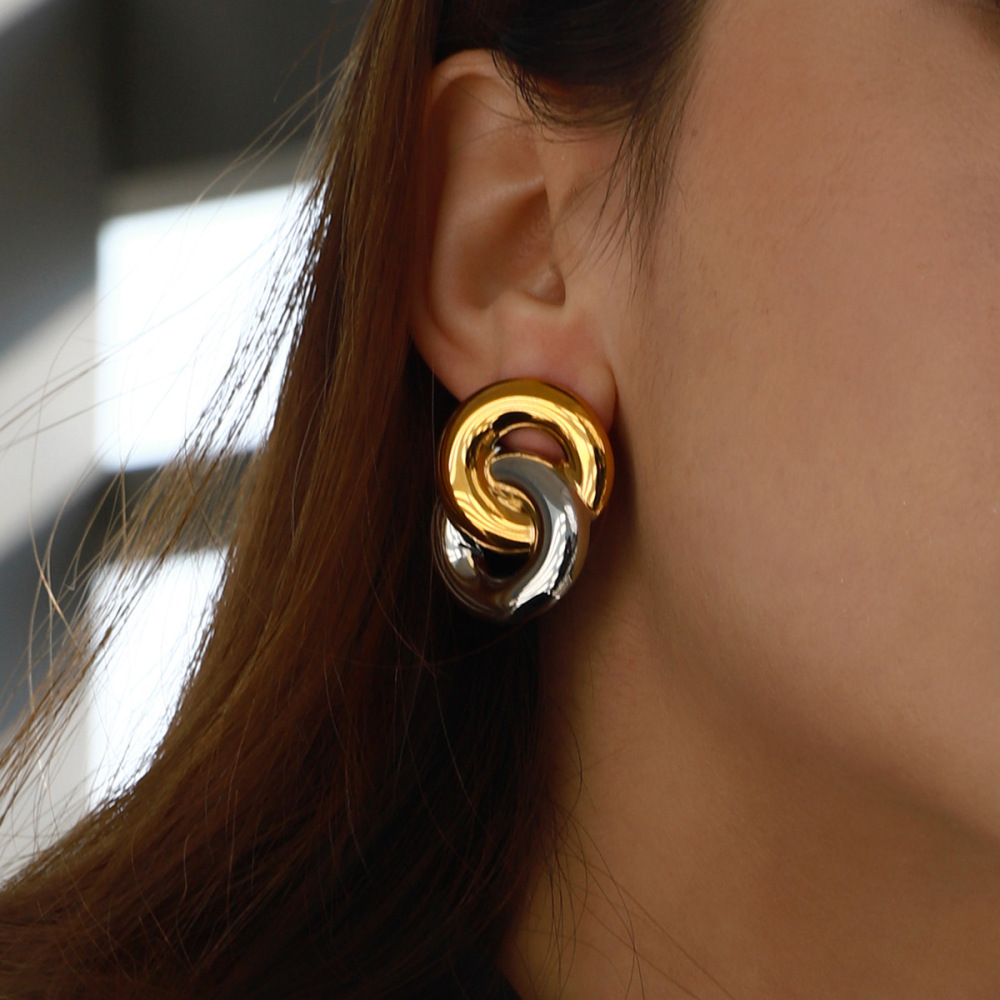 1 Paio Di Orecchini A Bottone Da Donna In Acciaio Inossidabile Color Oro, Classici E Sovrapposti, Della Serie Moderna Immagine9