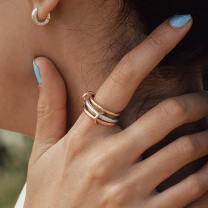 1 Pair Simple Series Personality Annular Stainless Steel Waterproof Mixed Copper Gold Color Women's Single Rings h5 Picture8