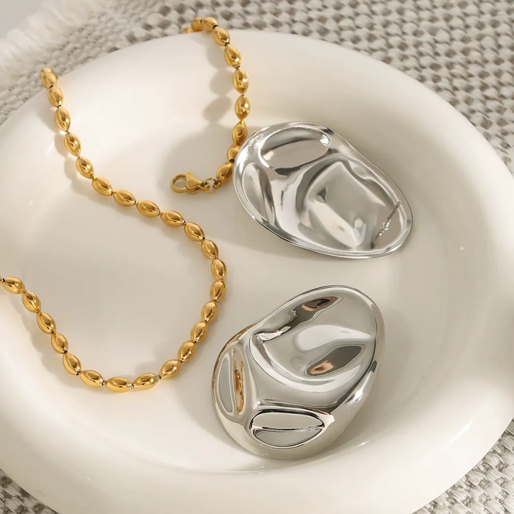 1 Par De Pendientes De Botón De Acero Inoxidable Irregulares, Elegantes Y Modernos, Resistentes Al Agua, De Color Plateado, Para Mujer. h5Imagen4