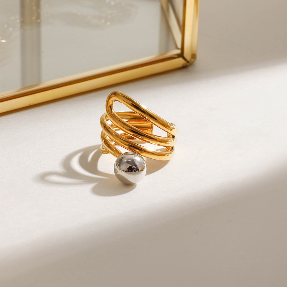 1 Stück Vogue Series Wave Line Damenring Aus Massivem Edelstahl, Wasserdicht, Gold- Und Silberfarben Bild7