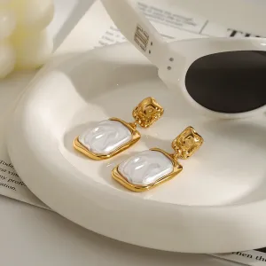 1 Par De Lujosos Pendientes Colgantes De Acero Inoxidable Con Diseño Retro Francés, Resistentes Al Agua, Color Dorado, Elegantes Para Mujer. h5 Imagen7