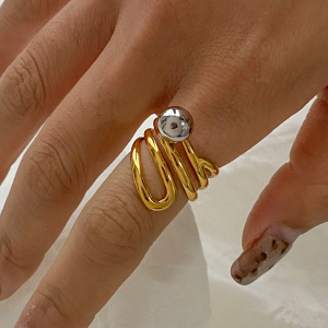 1 Stück Vogue Series Wave Line Damenring Aus Massivem Edelstahl, Wasserdicht, Gold- Und Silberfarben h5 Bild5