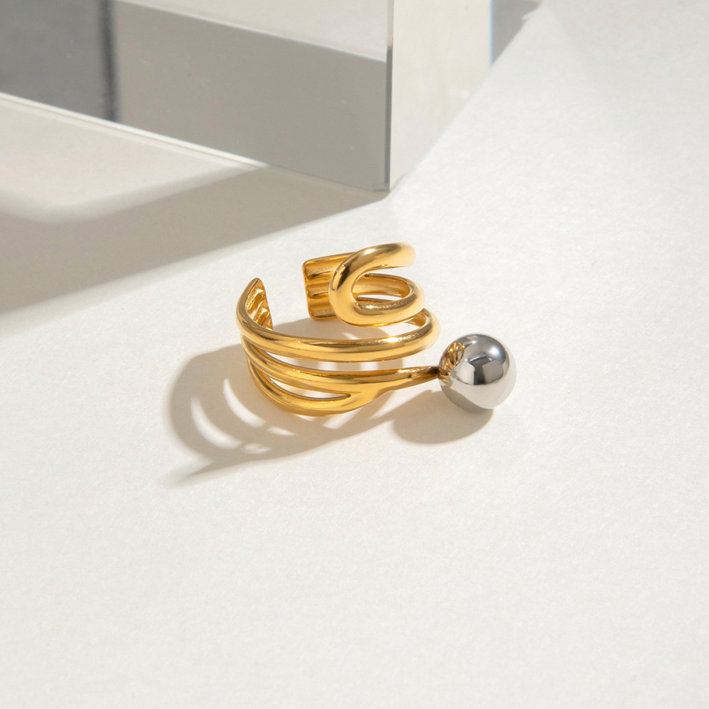 1 Stück Vogue Series Wave Line Damenring Aus Massivem Edelstahl, Wasserdicht, Gold- Und Silberfarben Bild6
