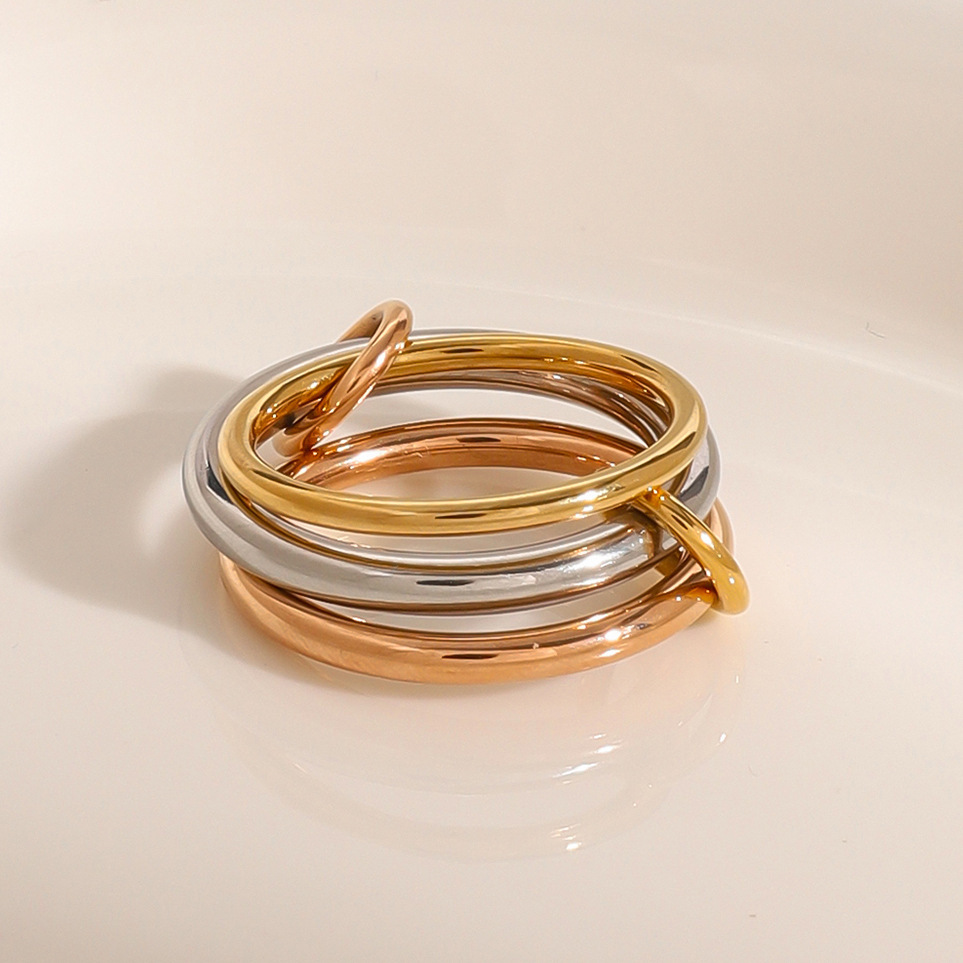 1 Pair Simple Series Personality Annular Stainless Steel Waterproof Mixed Copper Gold Color Women's Single Rings Picture4