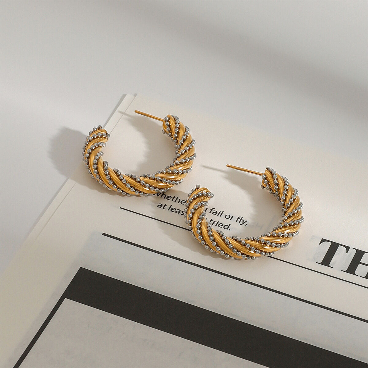 1 Pair Romantic Series Natural Twist Round Stainless Steel Waterproof Gold Color Women's Hoop Earrings Picture2