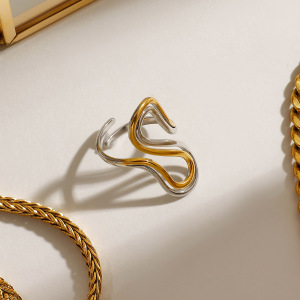 1 Stück Modern Series Chic Line Edelstahl Wasserdicht Gold Und Silber Farbe Damen Verstellbarer Ring h5 Bild3