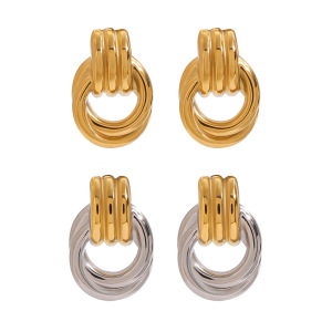 1 Paio Di Orecchini A Bottone Da Donna In Acciaio Inossidabile Anulare Alla Moda, Semplici E Impermeabili, Color Oro E Argento h5 Immagine4