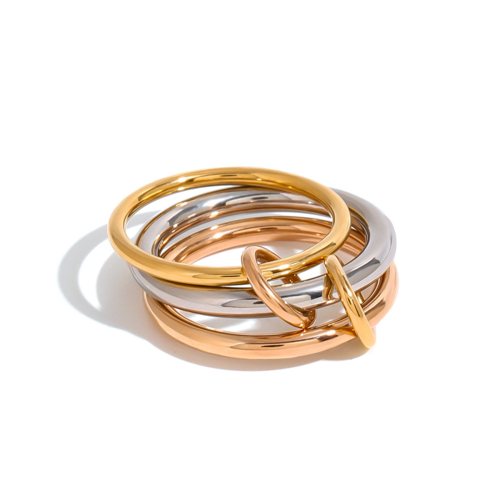 1 Pair Simple Series Personality Annular Stainless Steel Waterproof Mixed Copper Gold Color Women's Single Rings Picture5