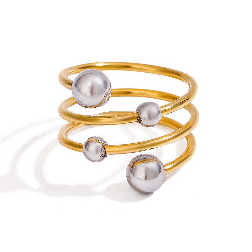 1 Stück Simple Series Persönlichkeit Asymmetrische Kugellinie Edelstahl Wasserdicht Goldfarben Damen Einzelring Bild5