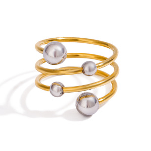 1 Stück Simple Series Persönlichkeit Asymmetrische Kugellinie Edelstahl Wasserdicht Goldfarben Damen Einzelring h5 Bild5
