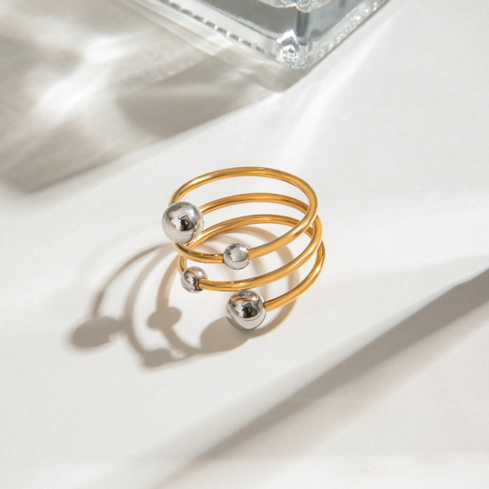 1 Stück Simple Series Persönlichkeit Asymmetrische Kugellinie Edelstahl Wasserdicht Goldfarben Damen Einzelring Bild3