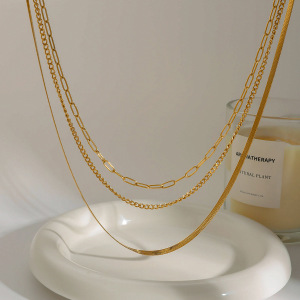 1 Piece Modern Series Daily Line Stainless Steel Waterproof Gold Color Chic Women's Layered Necklaces h5 Picture4