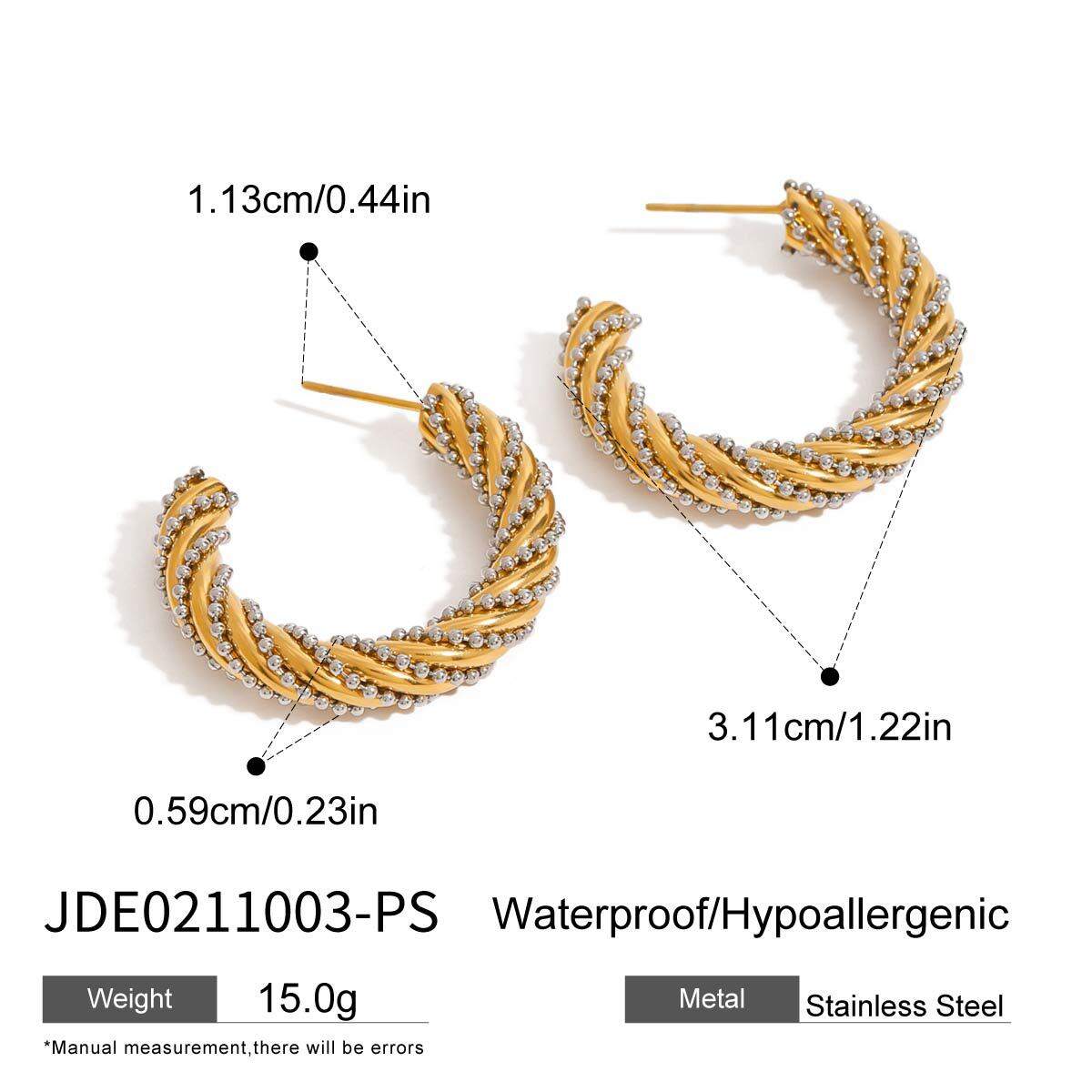 1 Pair Romantic Series Natural Twist Round Stainless Steel Waterproof Gold Color Women's Hoop Earrings h5 