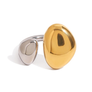 1 Pair Minimalist Series Drop Annular Shape Stainless Steel Waterproof Gold And Silver Color Women's Single Rings h5 Picture5