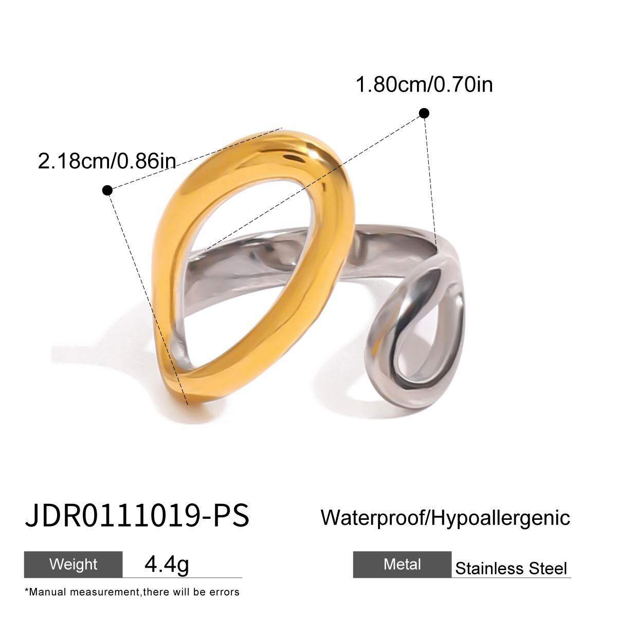 1 paio di anelli singoli da donna in acciaio inossidabile irregolare esagerato, serie moderna, color oro e argento 