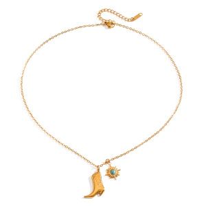 1 Piece Luxurious Series Boot Shape Elegant Sun Stainless Steel Waterproof Gold Color Natural Stone Women's Pendant Necklaces h5 Picture5