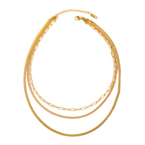 1 Piece Modern Series Daily Line Stainless Steel Waterproof Gold Color Chic Women's Layered Necklaces h5 Picture5