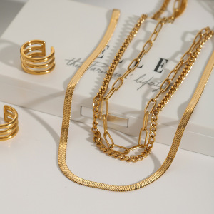 1 Piece Modern Series Daily Line Stainless Steel Waterproof Gold Color Chic Women's Layered Necklaces h5 Picture3