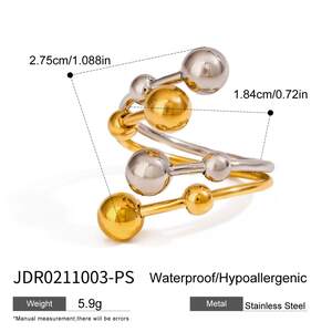 Anillos ajustables para mujer, de acero inoxidable irregular, resistentes al agua, de color dorado y plateado, de la serie moderna Vogue, 1 pieza h5