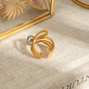 1 Stück Vogue Series Wave Line Damenring Aus Massivem Edelstahl, Wasserdicht, Gold- Und Silberfarben h5 Bild3